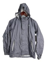 REI Co-op Rainwall Rain Jacket Kids Large 14-16 Gray Silver Full Zip Waterproof