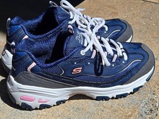 Skechers D'Lites 11947W Wide Fit Sneakers Memory Foam Blue Pink Women's Size 7