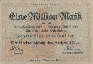 Bergen a. Rügen Kreisausschuß 1 Million Mark