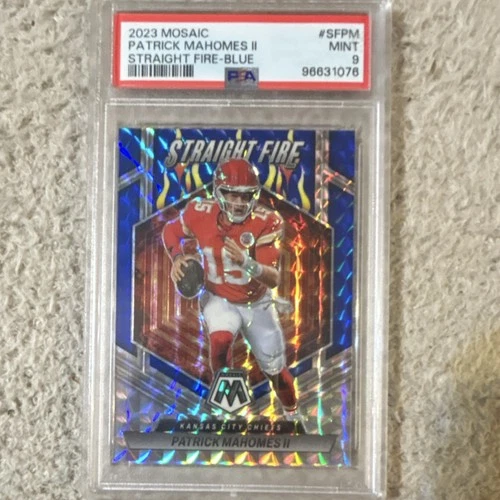 2023 Panini Mosaic Straight Fire Patrick Mahomes II Blue Prizm SF-PM /99 PSA 9