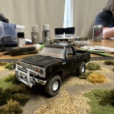 1978 Dodge Pickup Truck Black Painted Customized. Farm Used Junkyard Diorama 1978 Dodge Pickup Truck Black Painted Customized. Farm Used Junkyard Diorama