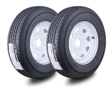 2 FC Trailer Tire Assembly ST205/75R14 8-Ply White Spoke Rim 5 Lug on 4.5"