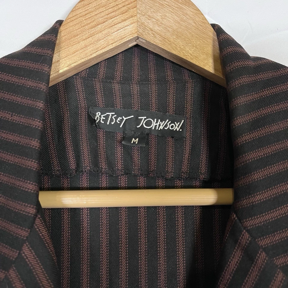 Vgt Betsey Johnson Y2K/90 年代经典条纹轻便长款西装夹克 Pads 罕见 — 第 3/4 张图片