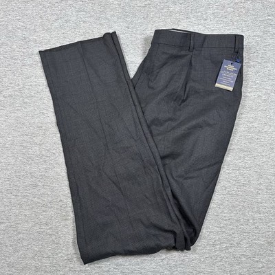 Hart Schaffner Marx Dress Pants Mens 44L Gray Check Wool Chicago Fit UNHEMMED