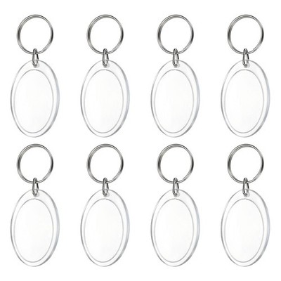 8Pcs Oval Clear  Acrylic Photo Frame Keyring for Women and Men