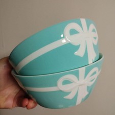 TIFFANY & CO Set di 2 ciotole a nastro con fiocco blu Bone China da collezione
