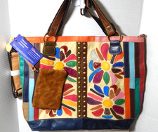 Ameri Leather  Lambskin  Floral Patchwork Lar...