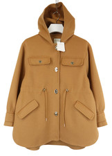 SANDRO H21LOULLI Coat Women's (EU) 36 100% Wool Hooded RRP €525 Drawstring Waist