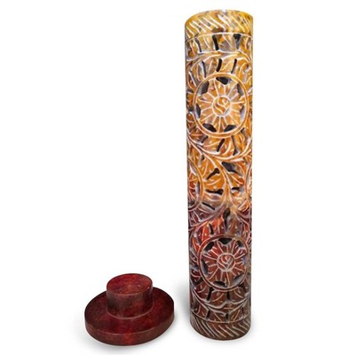 Soapstone Incense Tower Dark Natural - Size - 3'' x 3'' x 10''