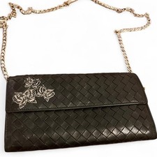 Bottega Veneta Intrecciato Black Leather Crossbody Clutch Long Wallet Authentic