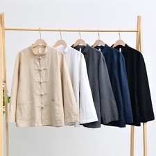 Long Sleeve Men's Tang Suit Uniform Shirt with Stand Collar for Everyday Use