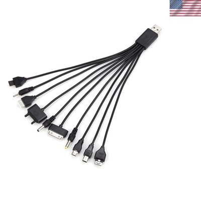 Portable Black 10-in-1 USB Charger Cable - Fast Charging for Multiple Devices
