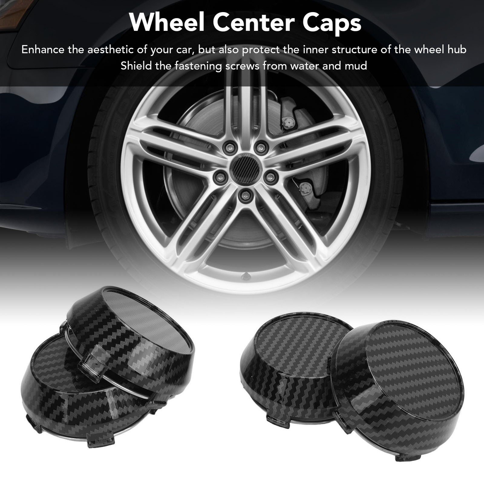 ‧4Pcs 60mm Wheel Center Caps Carbon Fiber Style Tyre Rim Hub Caps Cover