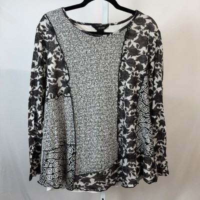 Ali Miles Top Shirt 2X Artsy Patchwork Floral Texture Lagenlook Art to Wear