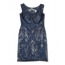 Jenny Yoo Black Sequin Lace Sheath Mini Dress Sz 12