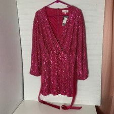 Jess Lea Pink Mini Dress Women's Medium LongSleeve Belted Holiday Party Cocktail