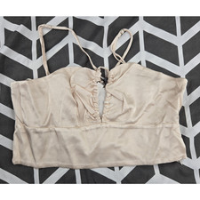 Zara Women's Champagne Gold Satin Cami Crop Top Cross Strap Adjustable, Small