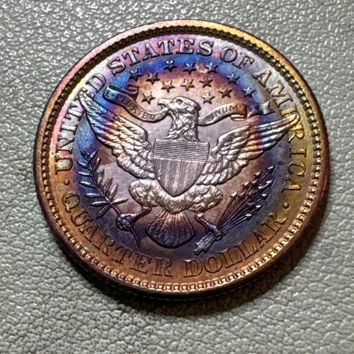 1900 Barber Quarter Choice Uncirculated BU With Reverse Side Rainbow Toning