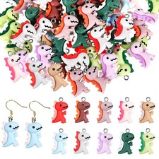 100 Pcs Dinosaur Charms for Jewelry Making, Cute Resin Dinosaur Pendants Char...