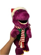 Barney Holiday Christmas Jumbo Plush Toy 21" Green Hat Scarf 1992 Vintage Lyons