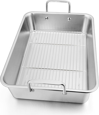 14 Inch Roasting Pan with Rack,  Large Turkey Roasting Pan, Stainless Steel Roas