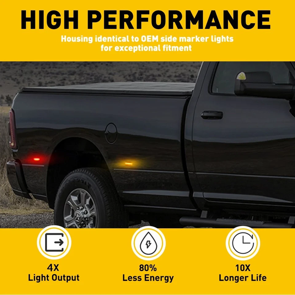 4X Lámpara de señalización lateral trasera LED ámbar transparente Len para Ram 2500 3500 EPM 2010-2018 Foto 4 de 4