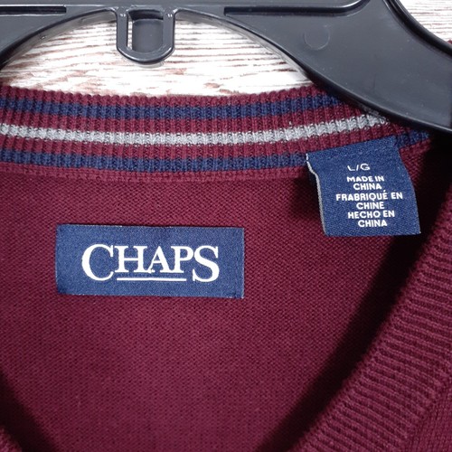 Chaps Mens Sweater Vest L V-Neck Burgundy Knit 55 - Picture 3 of 4