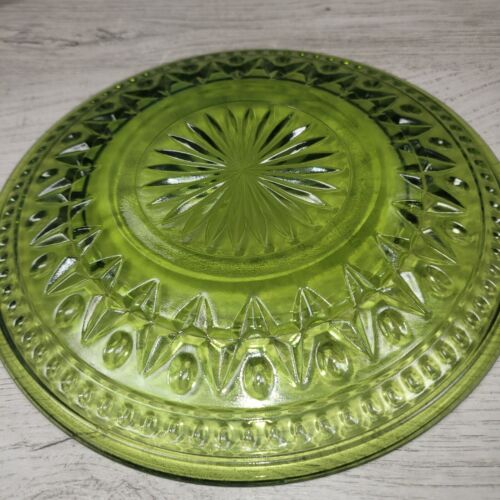 Vintage Colony Park Lane Green Avocado Glass Luncheon 8.25” Plate Used Preowned - Picture 4 of 5