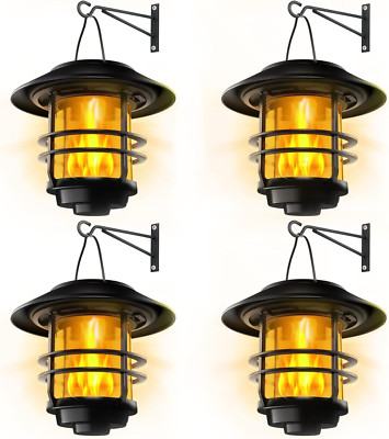 Flickering Flames Solar Wall Lanterns - 4 Pack for Outdoor Decor