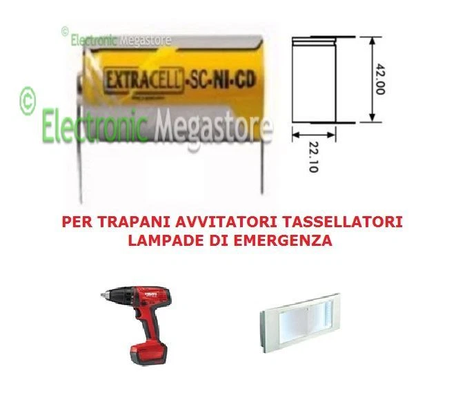 ANFEL BATTERIA SC 2000mAh TERMINALI A SALDARE x PACCHI BATTERIA TRAPANO AVVITATORE EXT
