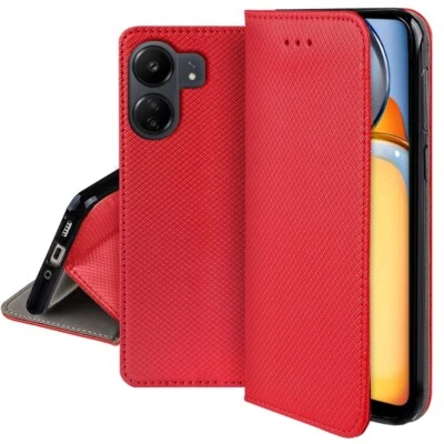 MARKENLOS Handy Tasche Für Xiaomi Redmi 13c - SMART MAGNET Hülle Schutz Book Case Etui ROT