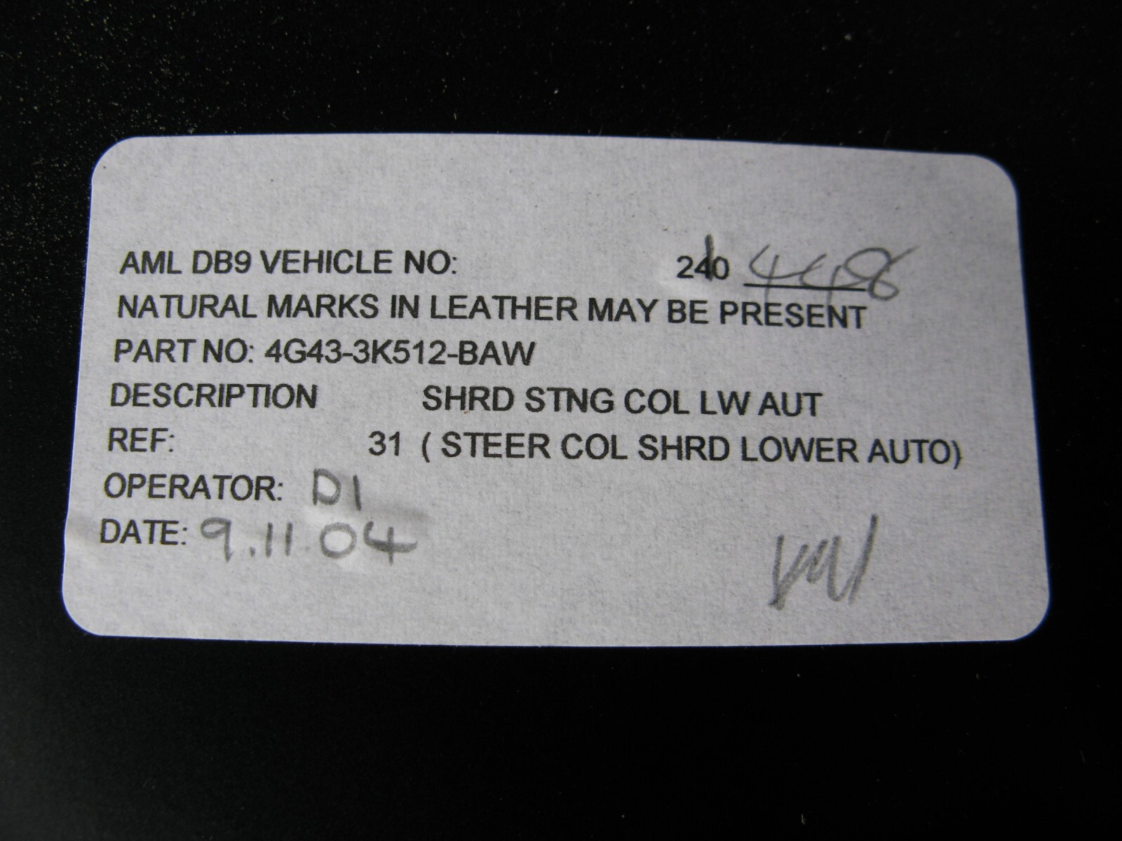 Aston Martin DB9 Steering Column Lower Cover 4G43-3K512-BAW