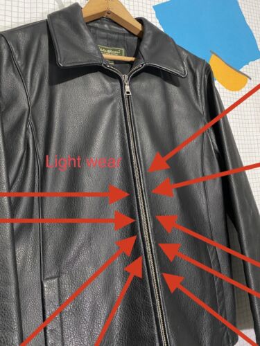 Chaqueta de cuero vintage Eddie Bauer para hombre mediana Harrington Ricky deportiva negra - Imagen 9 de 12
