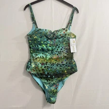 Tinibikini Printed Rib Knit Grommet Front One Piece Size XL NWT