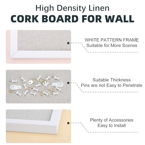 24'' x 36'' Linen Bulletin Board, White Framed Corkboard, White Oak 36" x 24" - Picture 5 of 8