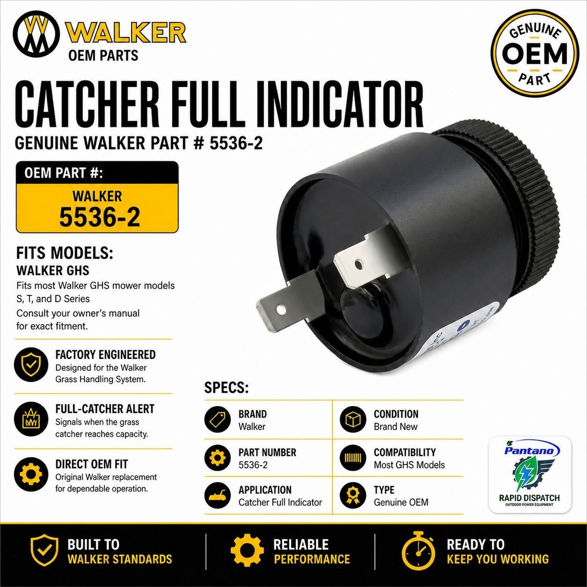 Walker Mower 5536-2 Grass Catcher Box Full Alarm | fits GHS Models