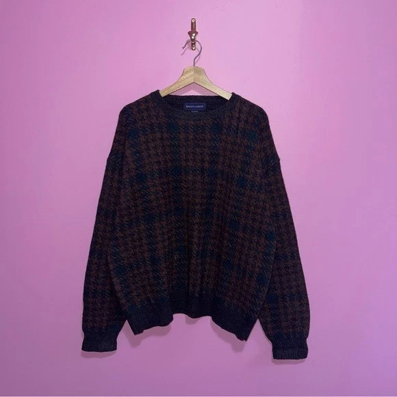 Kenneth Gordon Sweater Men’s Size Large Green Brown Wool Houndstooth Vintage - Image 2 of 4