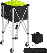 Foldable Tennis Ball Hopper with Wheels - Holds 200 Balls, Lightweight Carrier