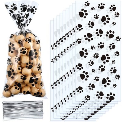200 Pet Paw Print Cellophane Treat Bags with Twist Ties for Party Favors