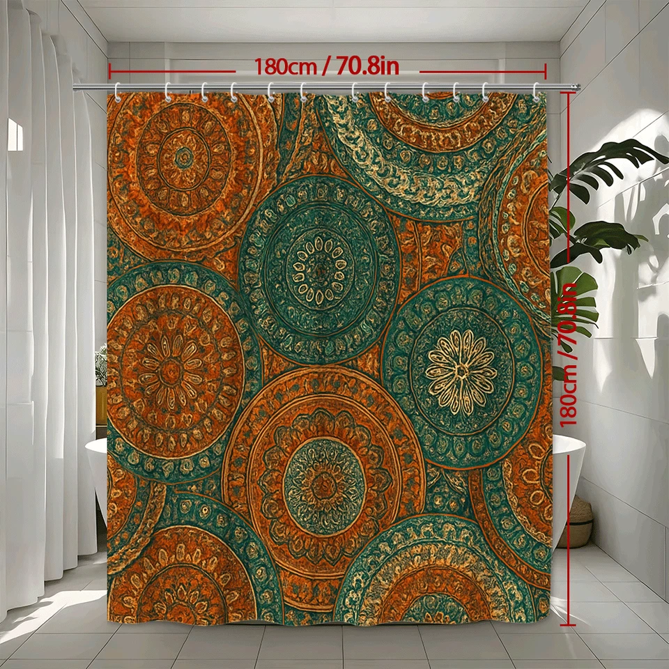 Cortina de Ducha Boho Colorida con Diseño Mandala, Tela Impermeable Foto 3 de 4