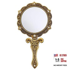Vintage Handheld Folding Mirror with Crystal Accents, 1"L x 1"W Bronze