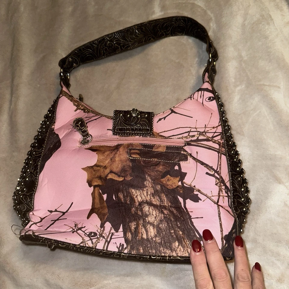 Vintage Mossy Oak Camouflage Pink Handbag DBH1006 with Rhinestone Accents - Image 3 of 4