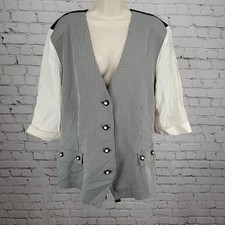 VTG Reina Black White Check Buttoned Lightweight Vest Jacket USA Made Size 24W