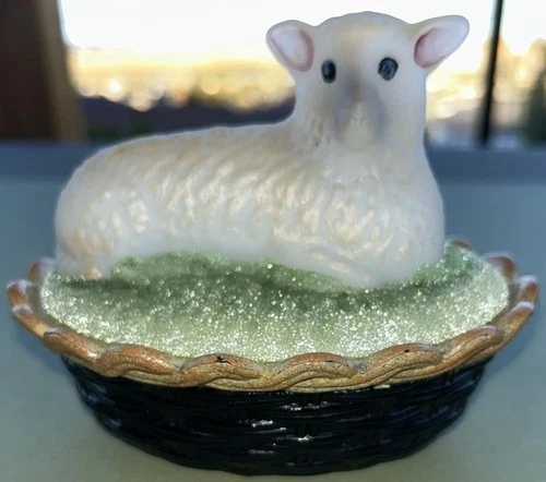 Fenton Glass Lamb On Nest Jar Animal Art Collection Hand Painted Signed, No Box