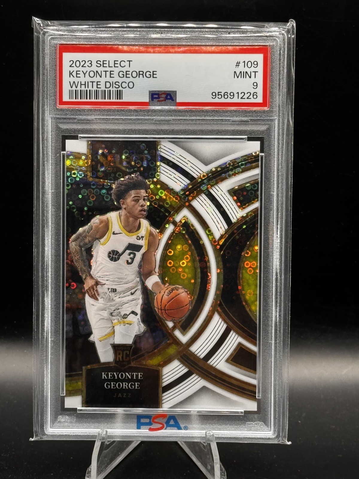 KEYONTE GEORGE 2023-24 Select WHITE DISCO RC /75 JAZZ Rookie PSA 9 SSP CASE HIT