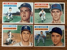 1956 Topps Baseball Lot Of 4, Jim Brady, Jim Davis, Ned Garver, Vgex-Ex
