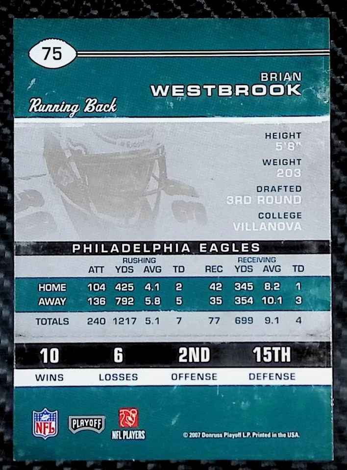 Brian Westbrook - 2007 Playoff Contenders #75 - Philadelphia Eagles - Image 2 of 2