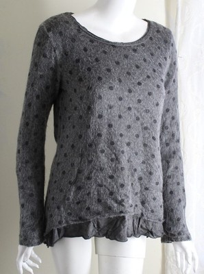 Lightweight  Tempo Paris Sz M Gray Polka Dot Furry Brushed Art-to-Wear Sweater