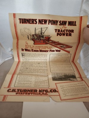 1928 Turner Manufacturing Co Statesville N.C. Saw Mills Tractor Sales Brochure