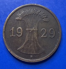 1929-F Germany 1 One Rentenpfennig Coin In Circulated Condition.